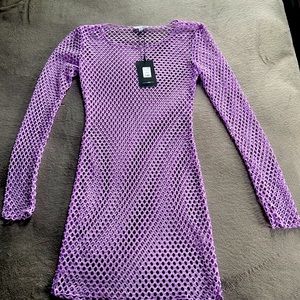 Lavender colored size M Fahion Nova fishnet cover-up dress.